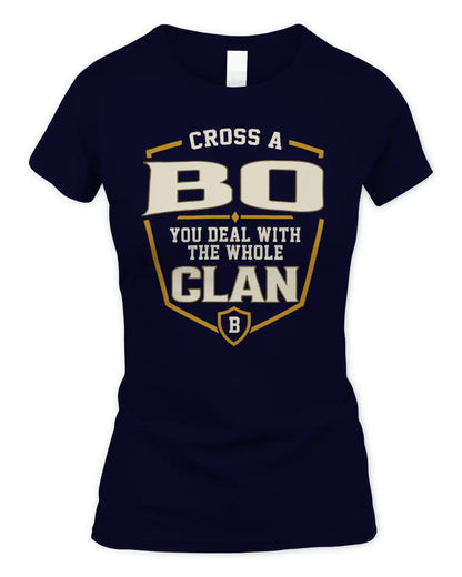 BO NT1-K008 Cross A/An NAME, You Deal With the Whole Clan | Personalized Vintage T-Shirt - Women's Standard T-Shirt - Navy