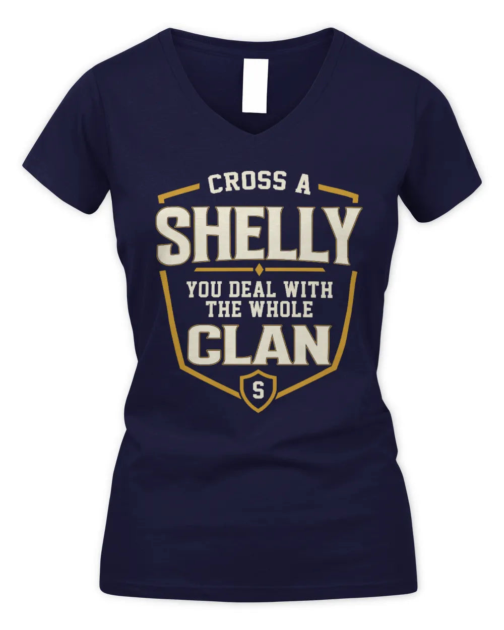 SHELLY NT1-K008 Cross A/An NAME, You Deal With the Whole Clan | Personalized Vintage T-Shirt - Women's V-Neck T-Shirt - Navy