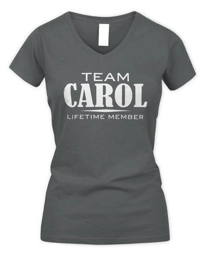 CAROL BL62-K4-128 - Personalized “Team NAME Lifetime Member” - Women's V-Neck T-Shirt - Charcoal