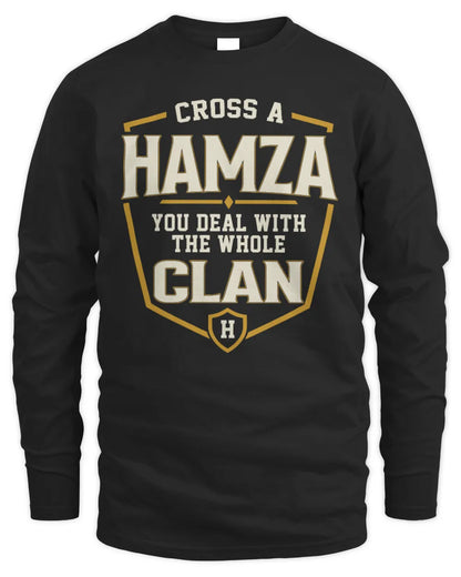 HAMZA NT1-K008 Cross A/An NAME, You Deal With the Whole Clan | Personalized Vintage T-Shirt - Men's Long Sleeved T-Shirt - Black