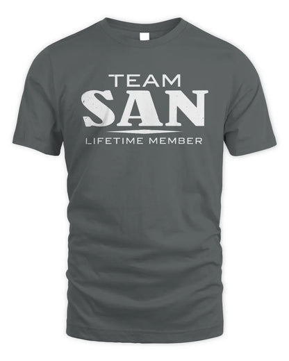 SAN BL62-K4-128 - Personalized “Team NAME Lifetime Member” - Unisex Standard T-Shirt - Charcoal
