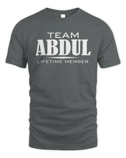 ABDUL BL62-K4-128 - Personalized “Team NAME Lifetime Member” - Unisex Standard T-Shirt - Charcoal