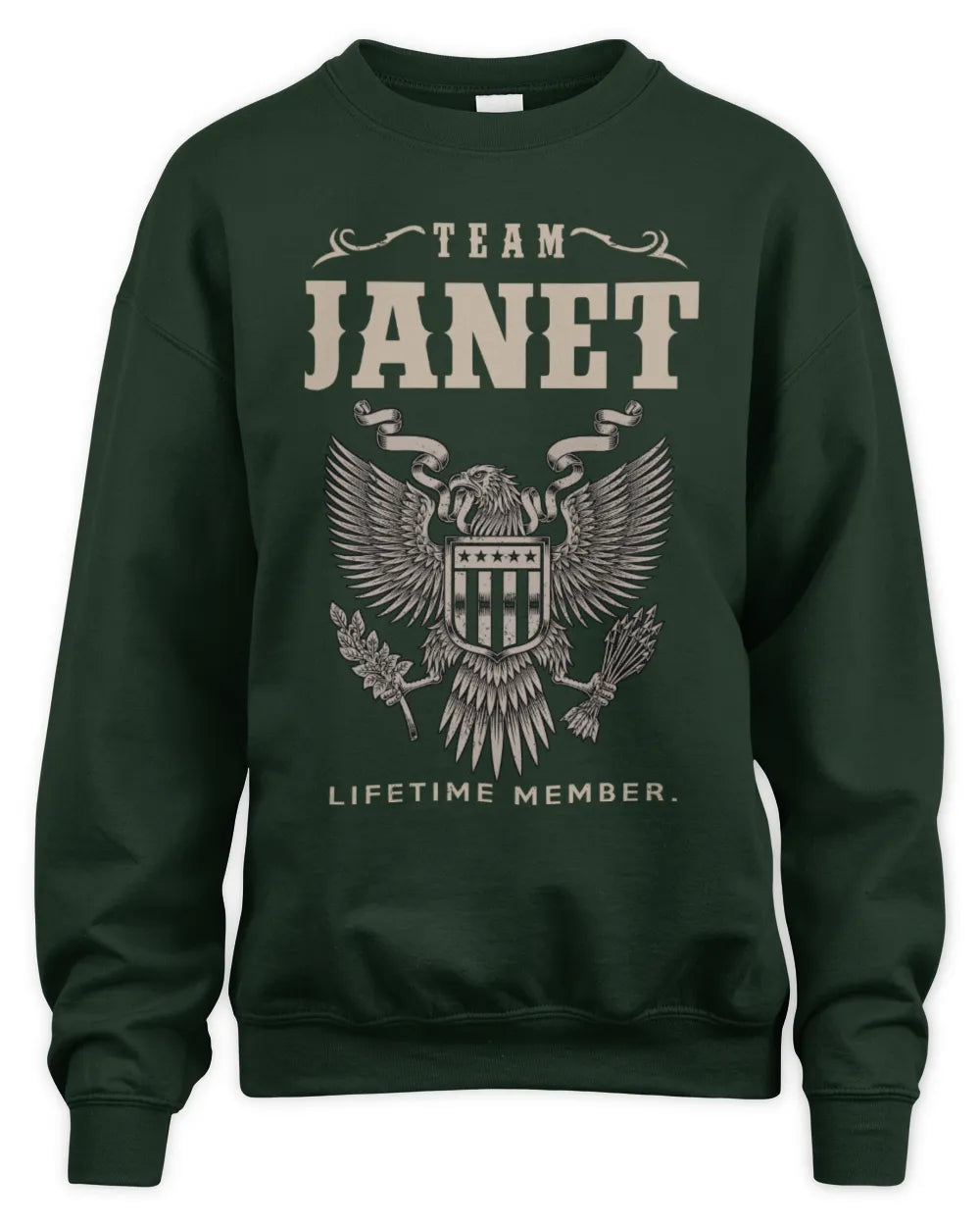 JANET TP06-K82 – Personalized Classic Style Apparel “Team NAME Lifetime Member” - Unisex Sweatshirt - Forest Green