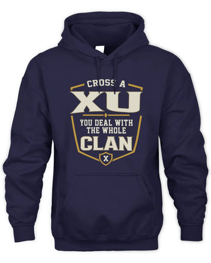 XU NT1-K008 Cross A/An NAME, You Deal With the Whole Clan | Personalized Vintage T-Shirt - Unisex Hoodie - Navy