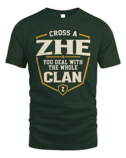 ZHE NT1-K008 Cross A/An NAME, You Deal With the Whole Clan | Personalized Vintage T-Shirt - Unisex Standard T-Shirt - Forest Green