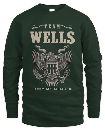 WELLS TP06-K82 – Personalized Classic Style Apparel “Team NAME Lifetime Member” - Men's Long Sleeved T-Shirt - Forest Green