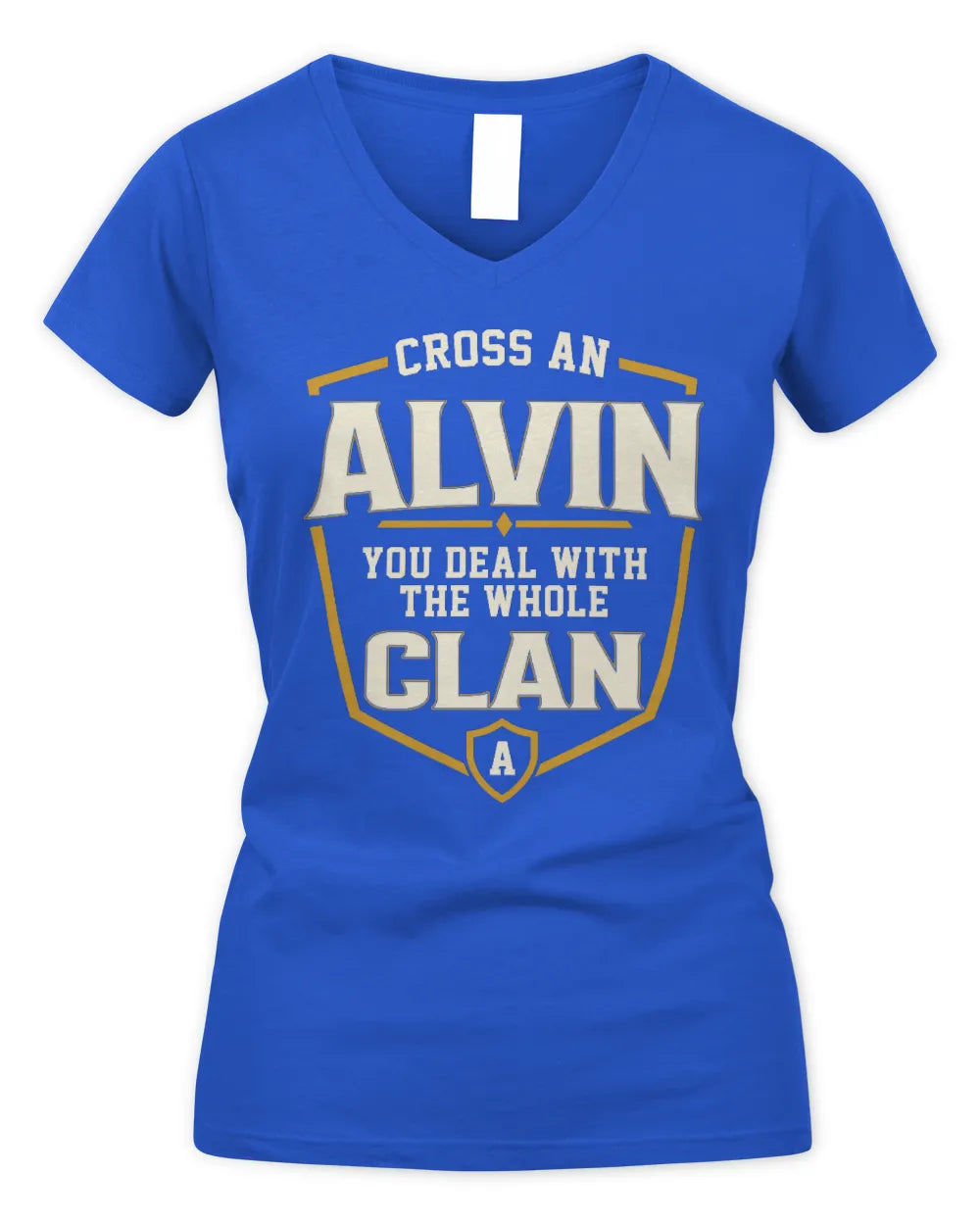 ALVIN NT1-K008 Cross A/An NAME, You Deal With the Whole Clan | Personalized Vintage T-Shirt - Women's V-Neck T-Shirt - Royal