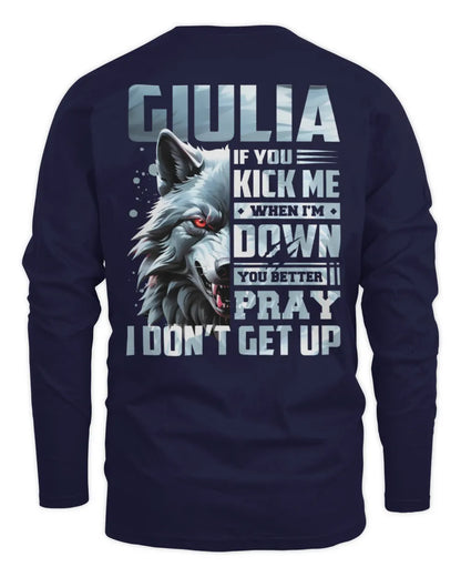 GIULIA AP62-K4-666 - Personalized Fierce Wolf Quote Apparel “If You Kick Me When I’m Down, You Better Pray I Don’t Get Up” - Men's Long Sleeved T-Shirt - Navy