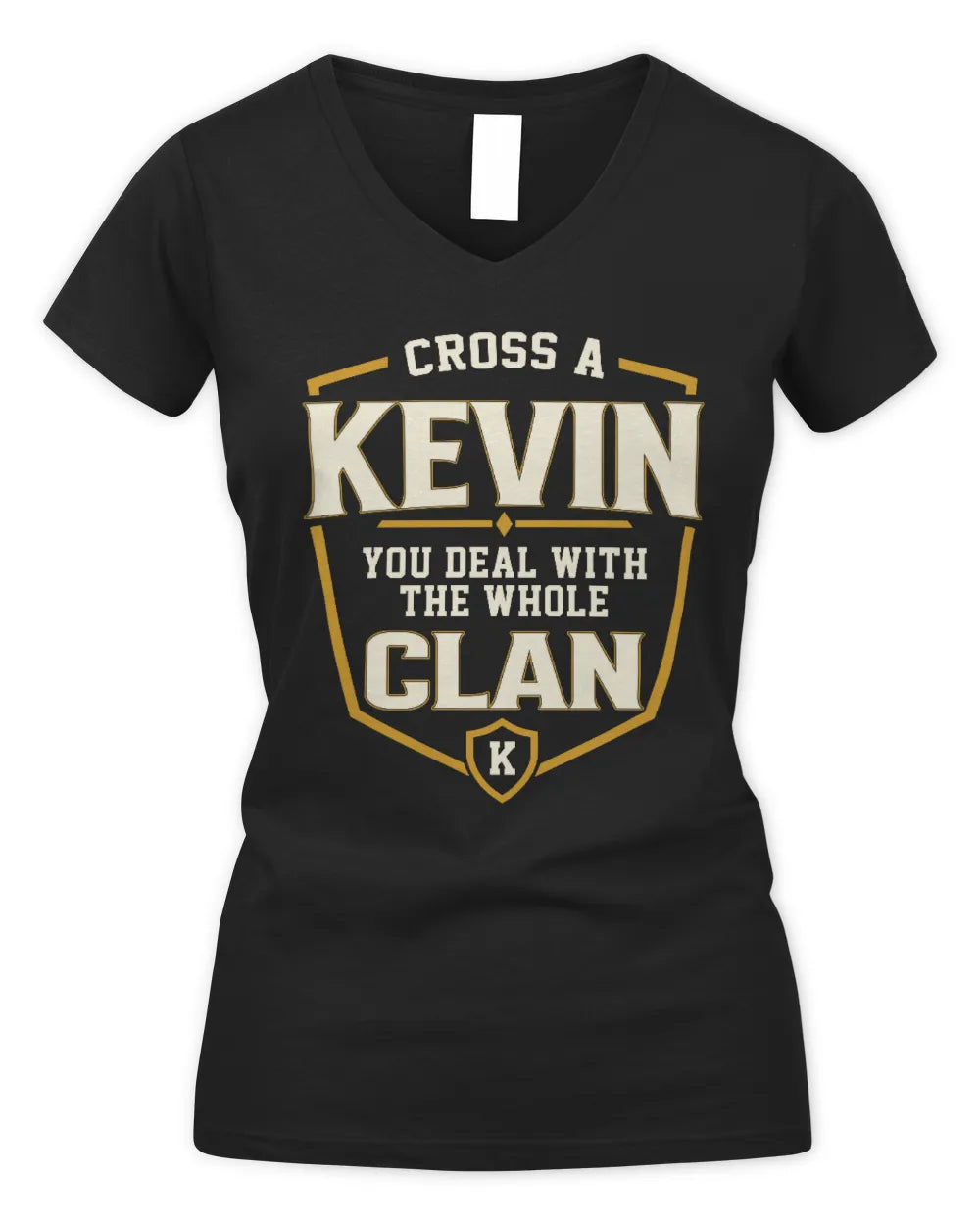 KEVIN NT1-K008 Cross A/An NAME, You Deal With the Whole Clan | Personalized Vintage T-Shirt - Women's V-Neck T-Shirt - Black