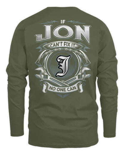 JON AP81-K4-626 - Personalized Ahmed Quote Apparel “If Ahmed Can't Fix It, No One Can” - Men's Long Sleeved T-Shirt - Military Green