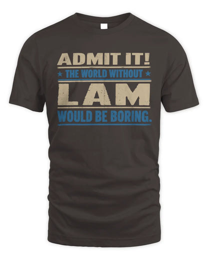 LAM TP68-K2-968 – Personalized Funny Quote Apparel “The World Without NAME Would Be Boring” - Unisex Standard T-Shirt - Dark Chocolate