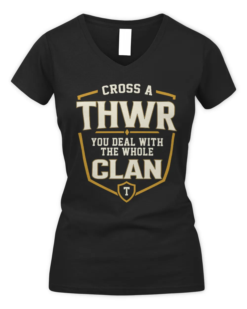 THWR NT1-K008 Cross A/An NAME, You Deal With the Whole Clan | Personalized Vintage T-Shirt - Women's V-Neck T-Shirt - Black