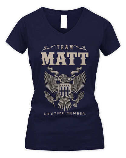 MATT TP06-K82 – Personalized Classic Style Apparel “Team NAME Lifetime Member” - Women's V-Neck T-Shirt - Navy
