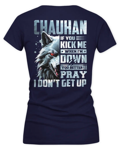 CHAUHAN AP62-K4-666 - Personalized Fierce Wolf Quote Apparel “If You Kick Me When I’m Down, You Better Pray I Don’t Get Up” - Women's V-Neck T-Shirt - Navy