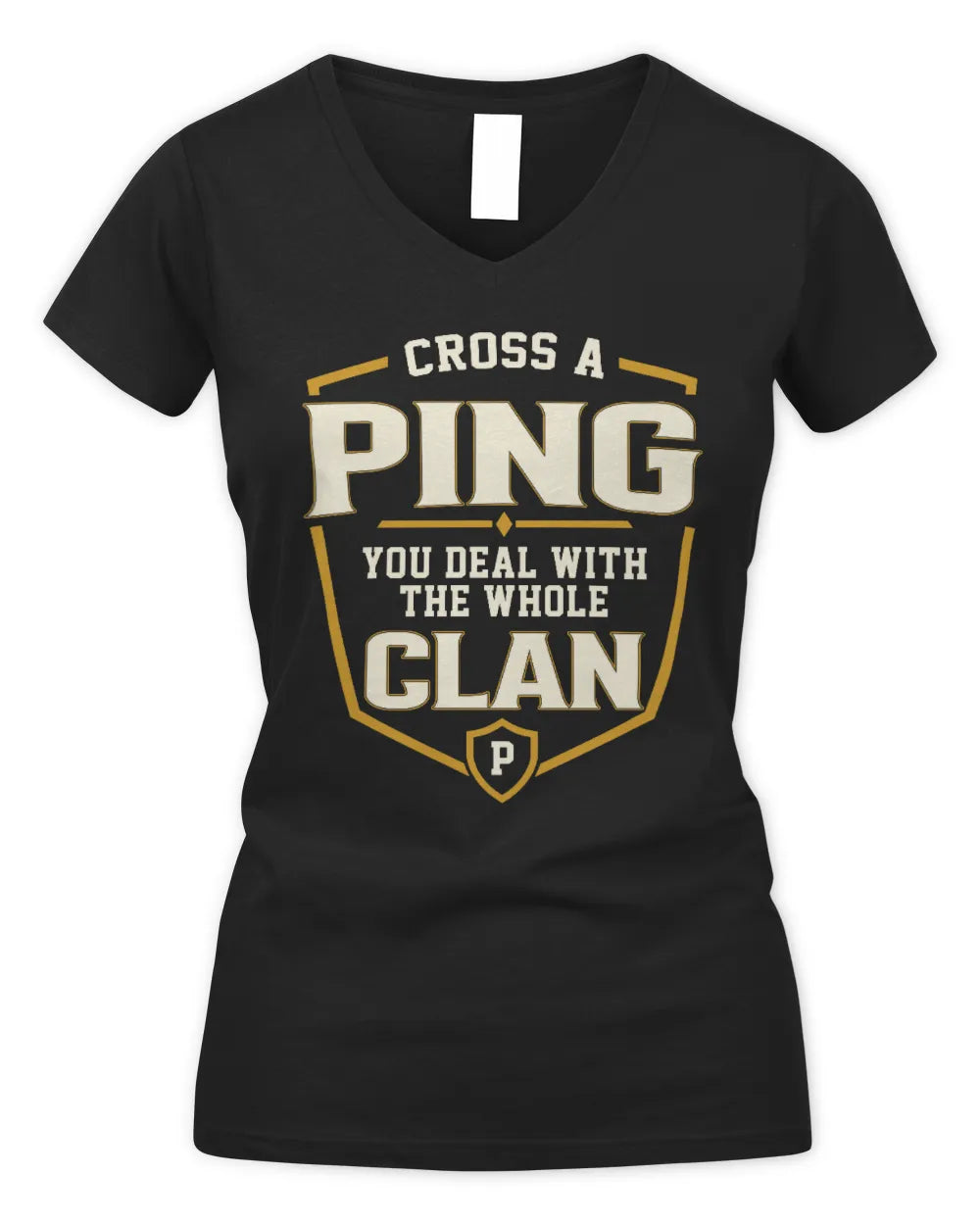 PING NT1-K008 Cross A/An NAME, You Deal With the Whole Clan | Personalized Vintage T-Shirt - Women's V-Neck T-Shirt - Black