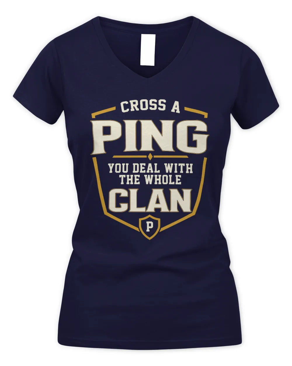 PING NT1-K008 Cross A/An NAME, You Deal With the Whole Clan | Personalized Vintage T-Shirt - Women's V-Neck T-Shirt - Navy