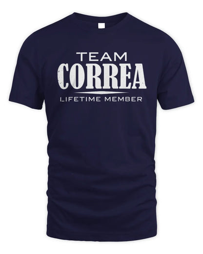 CORREA BL62-K4-128 - Personalized “Team NAME Lifetime Member” - Unisex Standard T-Shirt - Navy