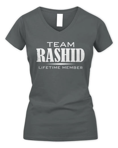 RASHID BL62-K4-128 - Personalized “Team NAME Lifetime Member” - Women's V-Neck T-Shirt - Charcoal