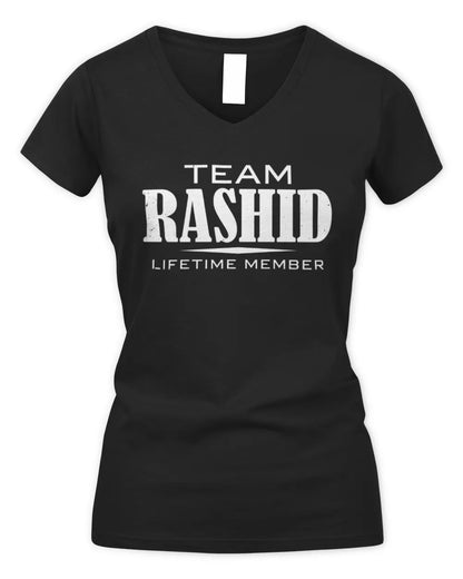 RASHID BL62-K4-128 - Personalized “Team NAME Lifetime Member” - Women's V-Neck T-Shirt - Black