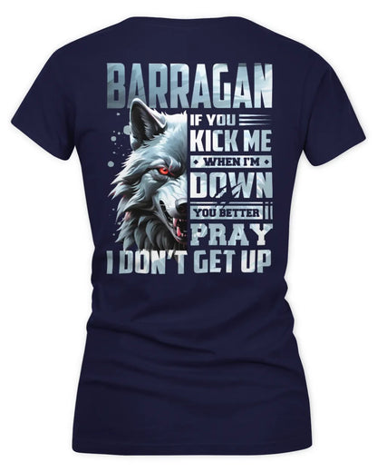 BARRAGAN AP62-K4-666 - Personalized Fierce Wolf Quote Apparel “If You Kick Me When I’m Down, You Better Pray I Don’t Get Up” - Women's V-Neck T-Shirt - Navy