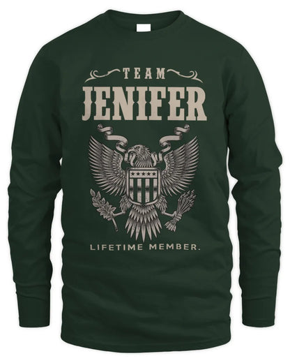 JENIFER TP06-K82 – Personalized Classic Style Apparel “Team NAME Lifetime Member” - Men's Long Sleeved T-Shirt - Forest Green