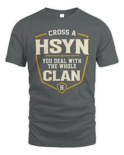 HSYN NT1-K008 Cross A/An NAME, You Deal With the Whole Clan | Personalized Vintage T-Shirt - Unisex Standard T-Shirt - Charcoal