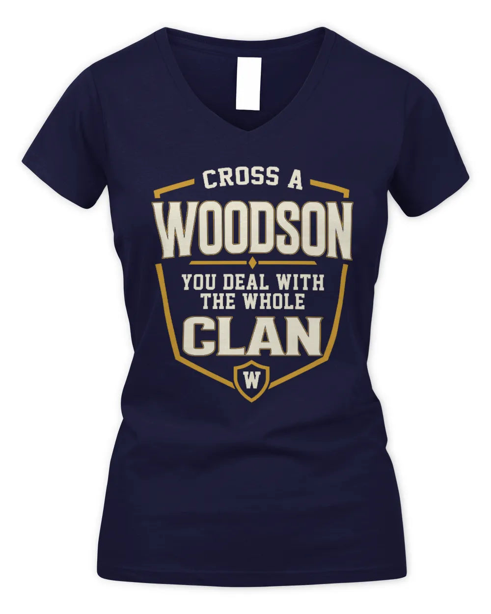 WOODSON NT1-K008 Cross A/An NAME, You Deal With the Whole Clan | Personalized Vintage T-Shirt - Women's V-Neck T-Shirt - Navy