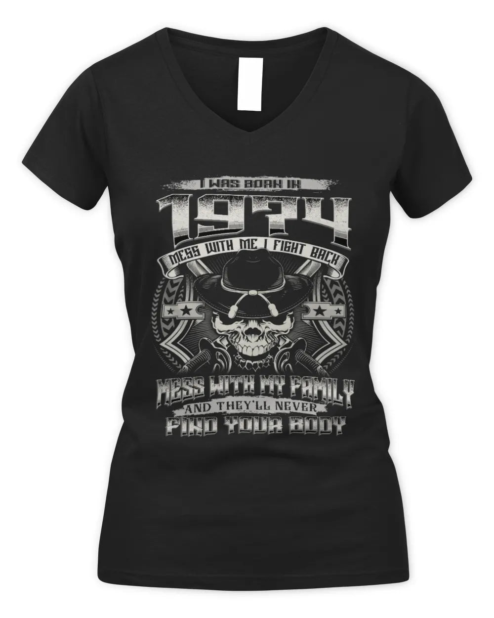 1974 HH89-K2 – Protective Family Quote T-Shirt - Women's V-Neck T-Shirt - Black