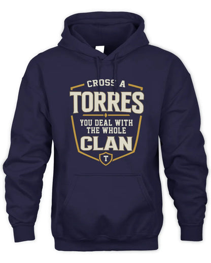 TORRES NT1-K008 Cross A/An NAME, You Deal With the Whole Clan | Personalized Vintage T-Shirt - Unisex Hoodie - Navy