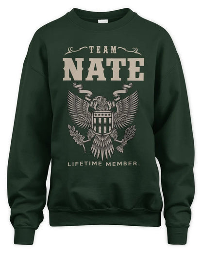 NATE TP06-K82 – Personalized Classic Style Apparel “Team NAME Lifetime Member” - Unisex Sweatshirt - Forest Green