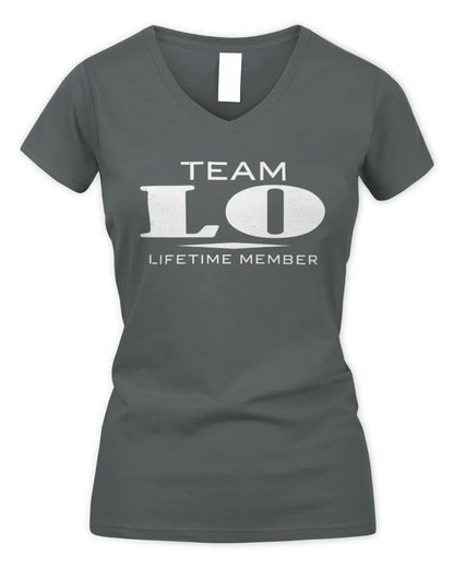 LO BL62-K4-128 - Personalized “Team NAME Lifetime Member” - Women's V-Neck T-Shirt - Charcoal