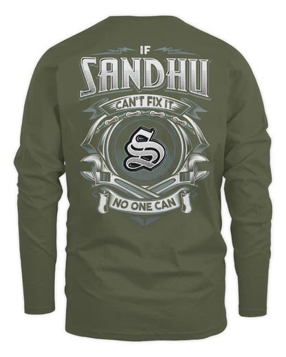SANDHU AP81-K4-626 - Personalized Ahmed Quote Apparel “If Ahmed Can't Fix It, No One Can” - Men's Long Sleeved T-Shirt - Military Green