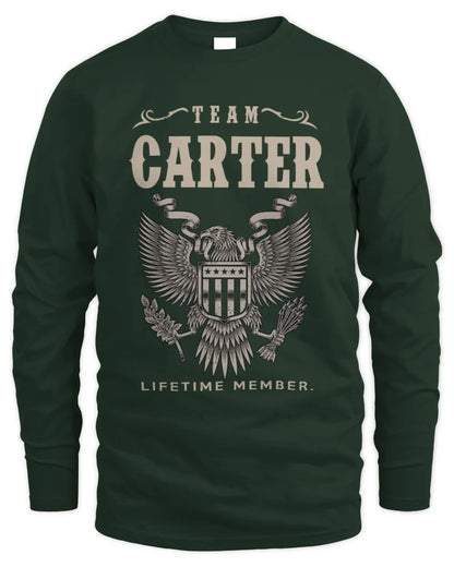 CARTER TP06-K82 – Personalized Classic Style Apparel “Team NAME Lifetime Member” - Men's Long Sleeved T-Shirt - Forest Green