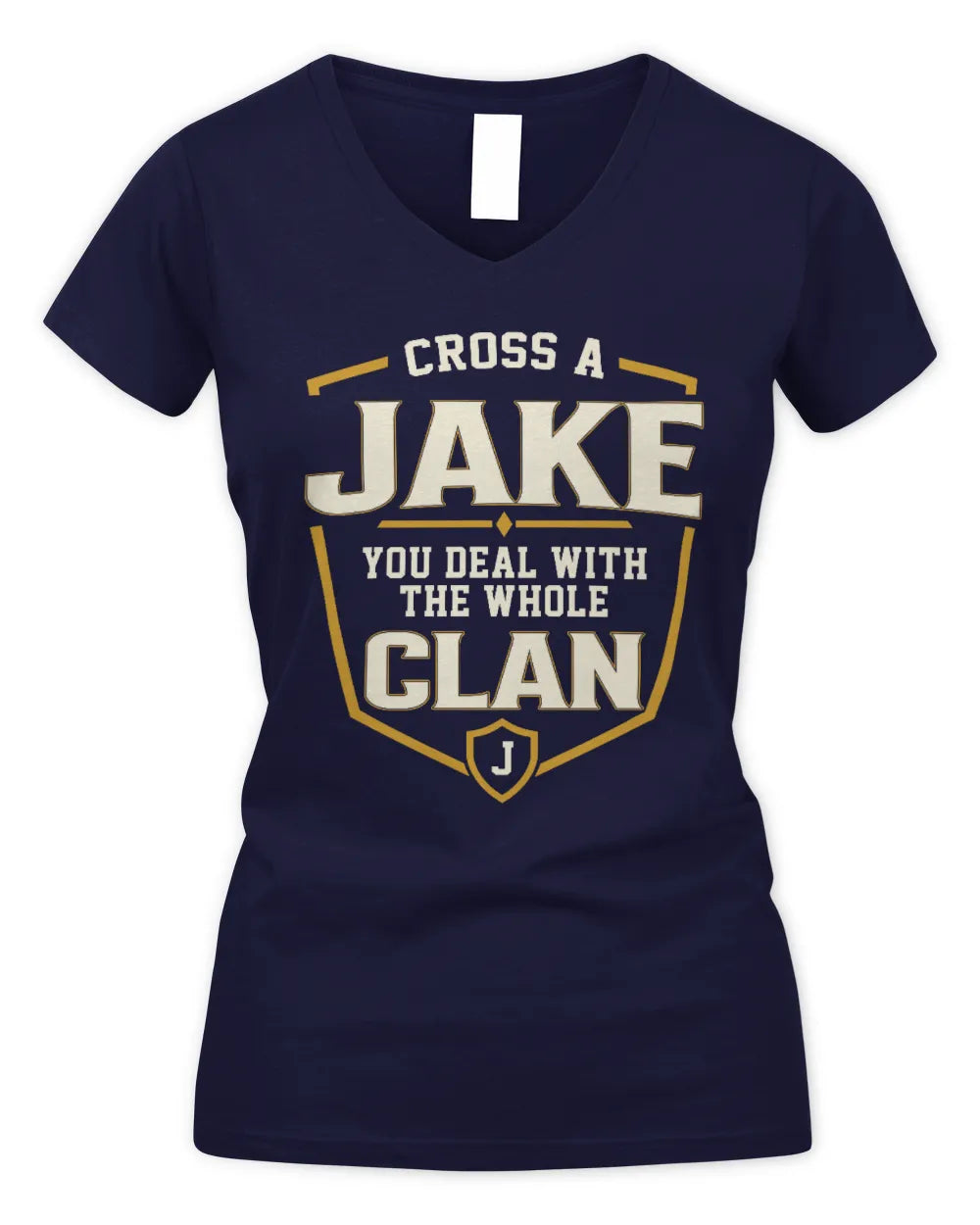 JAKE NT1-K008 Cross A/An NAME, You Deal With the Whole Clan | Personalized Vintage T-Shirt - Women's V-Neck T-Shirt - Navy