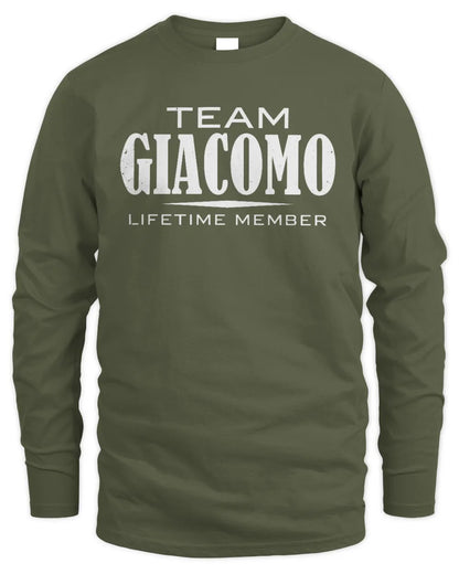 GIACOMO BL62-K4-128 - Personalized “Team NAME Lifetime Member” - Men's Long Sleeved T-Shirt - Military Green