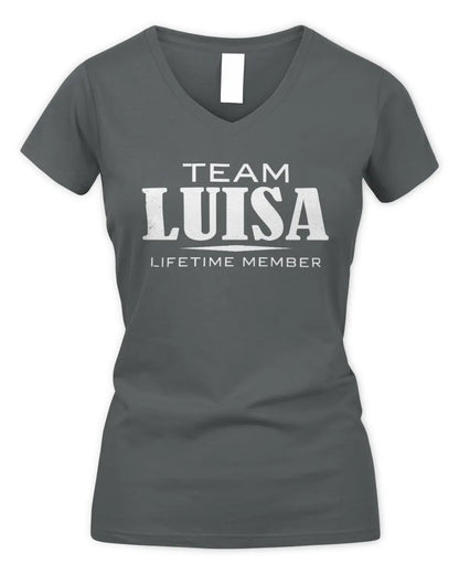 LUISA BL62-K4-128 - Personalized “Team NAME Lifetime Member” - Women's V-Neck T-Shirt - Charcoal