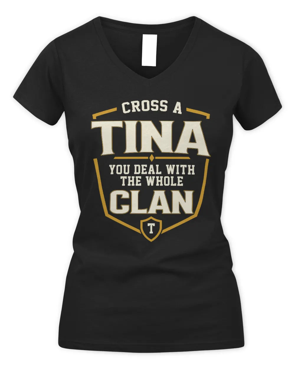 TINA NT1-K008 Cross A/An NAME, You Deal With the Whole Clan | Personalized Vintage T-Shirt - Women's V-Neck T-Shirt - Black