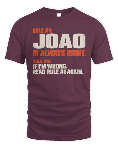 JOAO NP1-H006 
Always Right Personalized Name T-Shirt – Funny Custom Name Shirt - Unisex Standard T-Shirt - Maroon