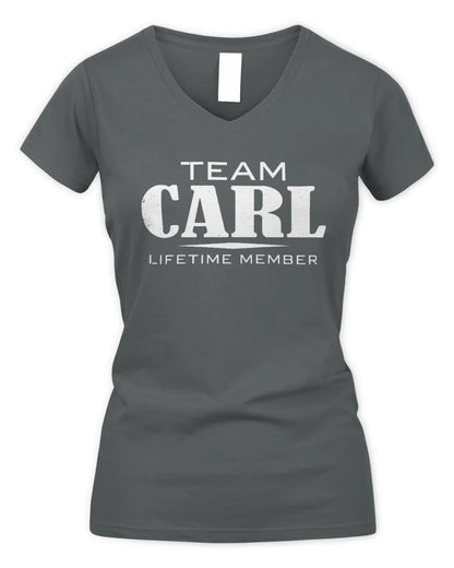 CARL BL62-K4-128 - Personalized “Team NAME Lifetime Member” - Women's V-Neck T-Shirt - Charcoal