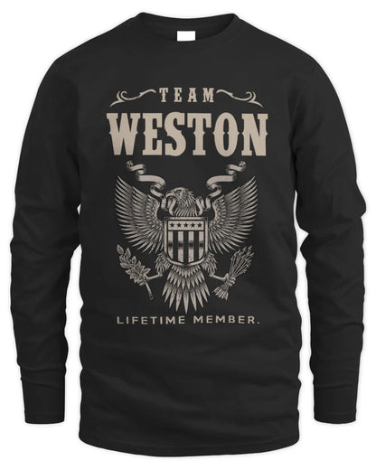WESTON TP06-K82 – Personalized Classic Style Apparel “Team NAME Lifetime Member” - Men's Long Sleeved T-Shirt - Black