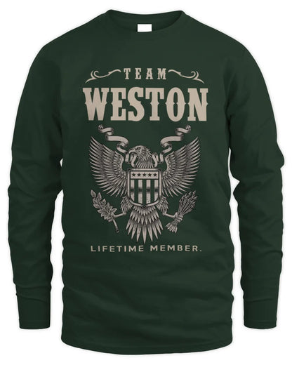 WESTON TP06-K82 – Personalized Classic Style Apparel “Team NAME Lifetime Member” - Men's Long Sleeved T-Shirt - Forest Green