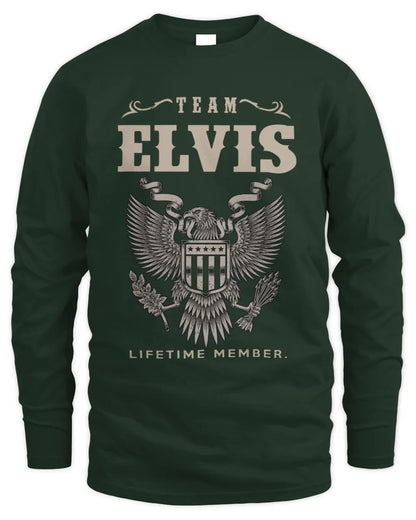 ELVIS TP06-K82 – Personalized Classic Style Apparel “Team NAME Lifetime Member” - Men's Long Sleeved T-Shirt - Forest Green