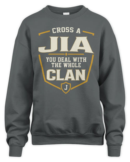 JIA NT1-K008 Cross A/An NAME, You Deal With the Whole Clan | Personalized Vintage T-Shirt - Unisex Sweatshirt - Charcoal