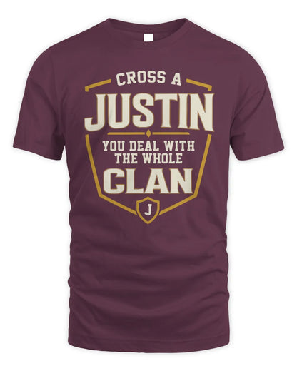 JUSTIN NT1-K008 Cross A/An NAME, You Deal With the Whole Clan | Personalized Vintage T-Shirt - Unisex Standard T-Shirt - Maroon