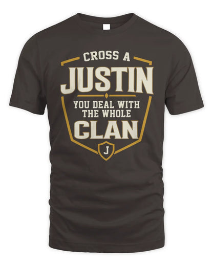 JUSTIN NT1-K008 Cross A/An NAME, You Deal With the Whole Clan | Personalized Vintage T-Shirt - Unisex Standard T-Shirt - Dark Chocolate