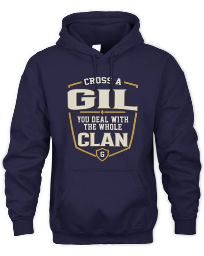 GIL NT1-K008 Cross A/An NAME, You Deal With the Whole Clan | Personalized Vintage T-Shirt - Unisex Hoodie - Navy