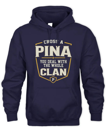 PINA NT1-K008 Cross A/An NAME, You Deal With the Whole Clan | Personalized Vintage T-Shirt - Unisex Hoodie - Navy