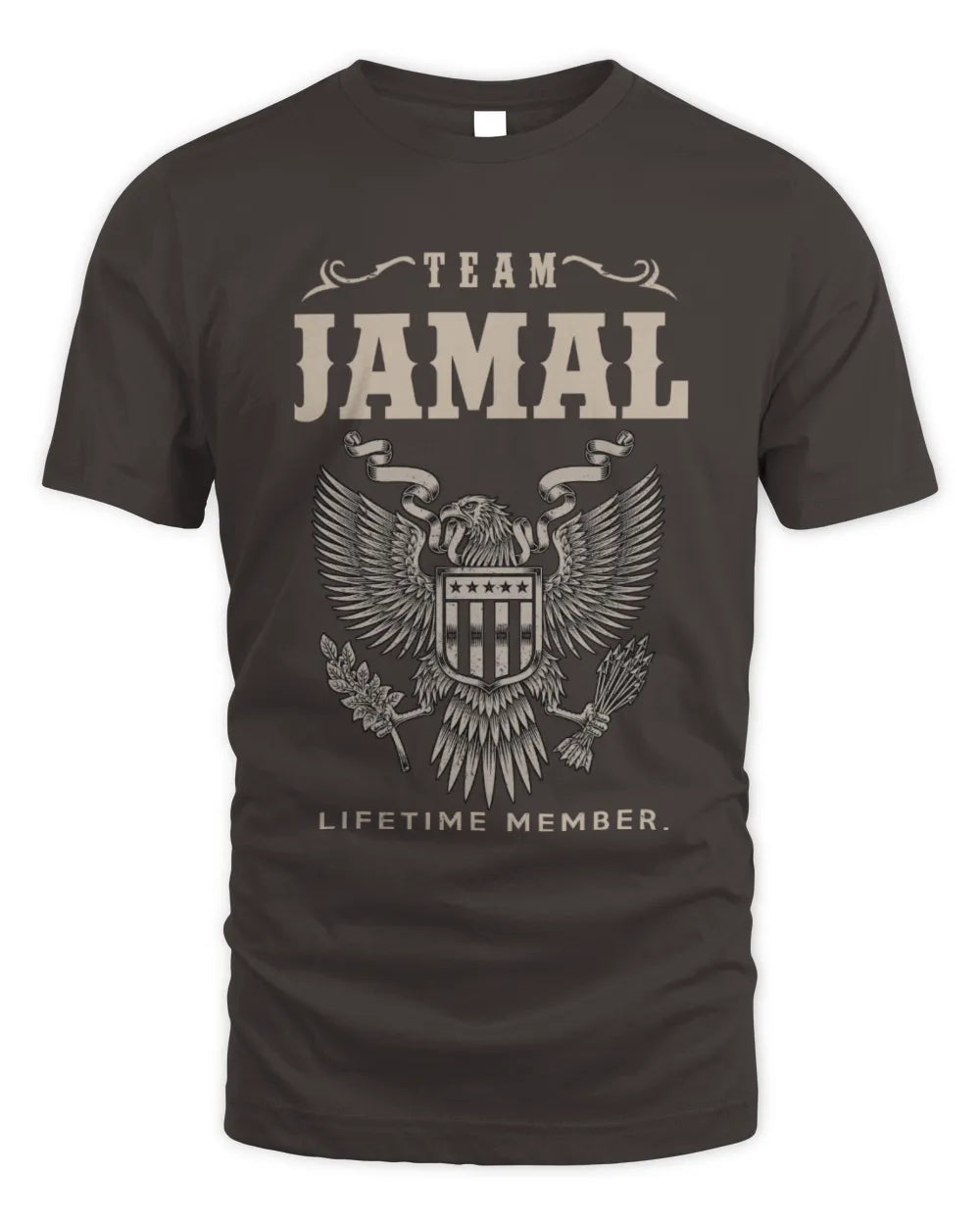 JAMAL TP06-K82 – Personalized Classic Style Apparel “Team NAME Lifetime Member” - Unisex Standard T-Shirt - Dark Chocolate