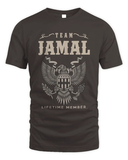 JAMAL TP06-K82 – Personalized Classic Style Apparel “Team NAME Lifetime Member” - Unisex Standard T-Shirt - Dark Chocolate