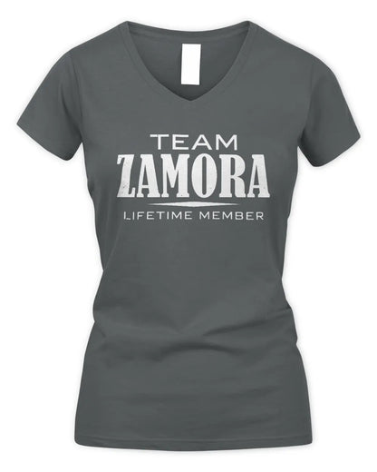 ZAMORA BL62-K4-128 - Personalized “Team NAME Lifetime Member” - Women's V-Neck T-Shirt - Charcoal